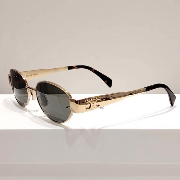 Celine Women's Sunglasses with Gold Frame and Black Lenses - Picture 1 of 5